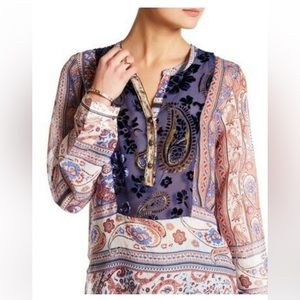 Aratta Silent Journey Blouse Top Paisley Velvet Burn-Out Medium